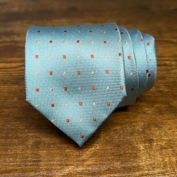 EGARA 100% Silk Tie Men's Blue Orange Dot Necktie NEW - Picture 1 of 6
